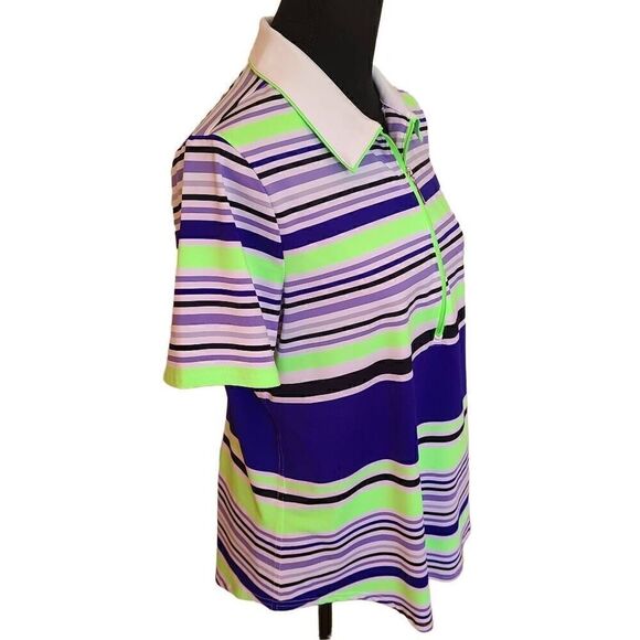 Jofit Womens Stripe Collared Half Zip Stretchable Golf Polo Multicolor Large - Picture 2 of 9